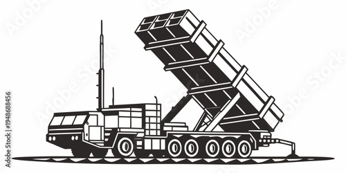 a large military truck with a missile launcher on top Vector