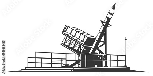 a large rocket launcher on a launchpad Vector