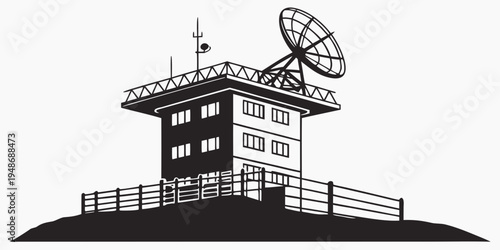 a tall building with a satellite dish on the roof Vector