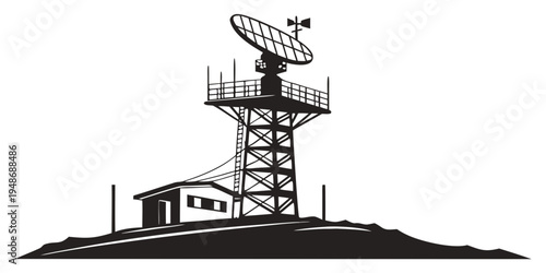 a tall tower with a satellite dish on top Vector