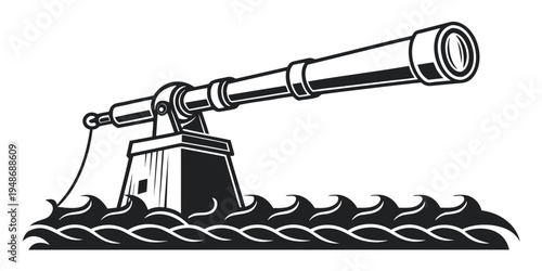 a large gun mounted on a naval turret Vector