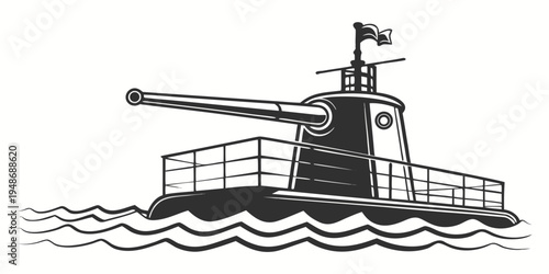 a black and white drawing of a warship Vector