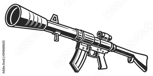 a black and white drawing of a rifle with a scope Vector