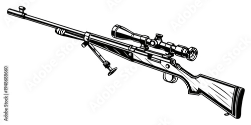 a black and white drawing of a sniper rifle Vector