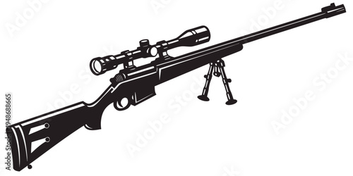 a black sniper rifle with scope and bipod Vector