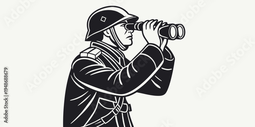 a man in a hard hat looks through binoculars Vector