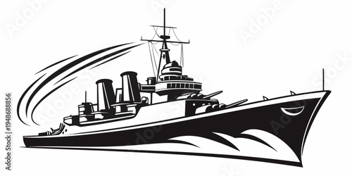 a large warship with guns and a tower Vector