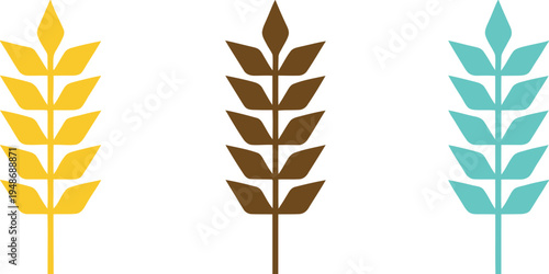 Three colored wheat or grass leaf icons