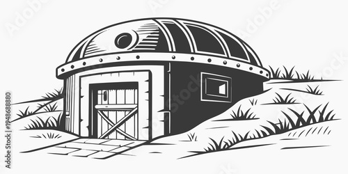a small dome shaped house with a door and window Vector