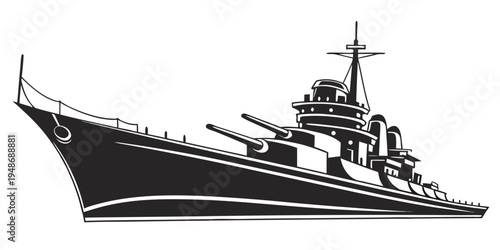 a large warship with guns and a tall mast Vector
