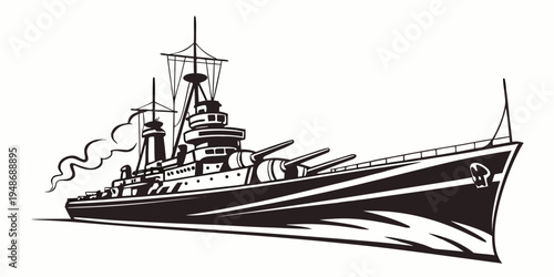 a large battleship with smoke coming out of it Vector