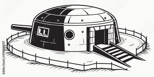a small dome shaped house with a ramp and fence Vector