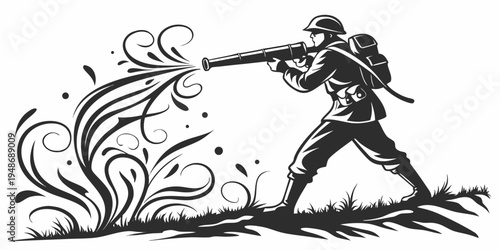 man spraying water with a hose nozzle Vector