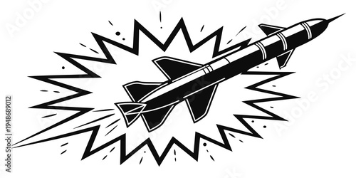 a black and white illustration of a missile Vector