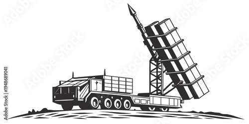 a large truck with a missile launcher on the back Vector