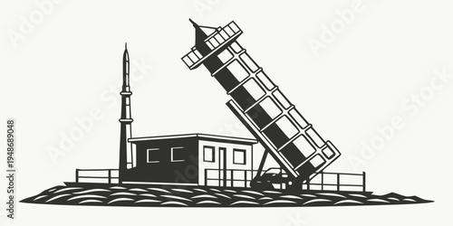 a large rocket launcher on a launchpad Vector