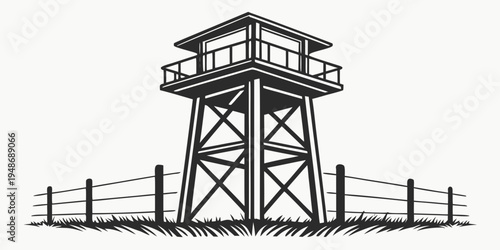 a tall watchtower with a fence around it Vector