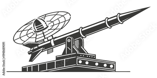 a large missile on a launcher with a satellite dish Vector