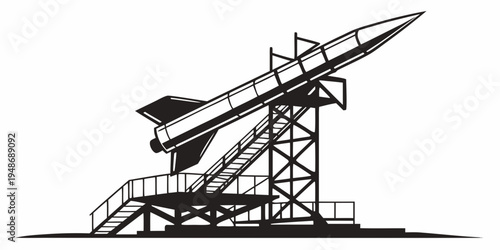 a large rocket sitting on a launch pad Vector