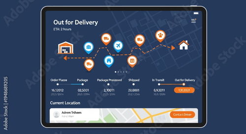 Vector delivery tracking infographic on tablet