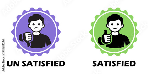 Satisfied and unsatisfied customer icons in purple and green