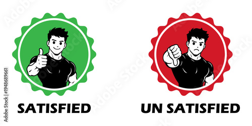 Satisfied and unsatisfied customer rating icons with thumbs