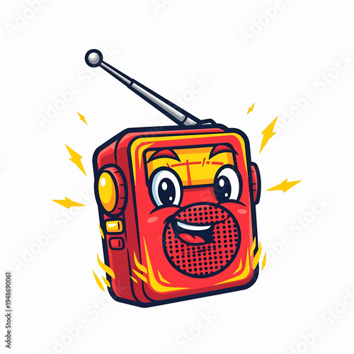 Cute Red Portable Radio with Antenna and Speaker