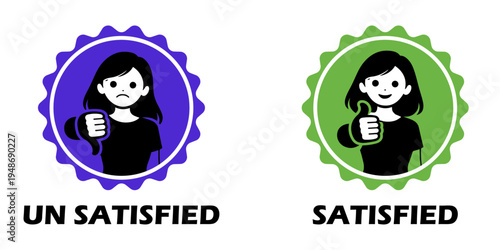 Satisfied and unsatisfied customer icons in blue and green circles