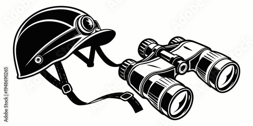 a black helmet with binoculars Vector