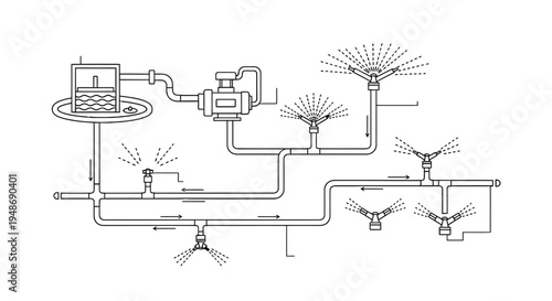 Tableau sur toile Diagram illustrating a typical irrigation system with water source pump and emit