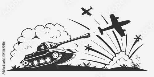 a tank and planes in a combat situation Vector