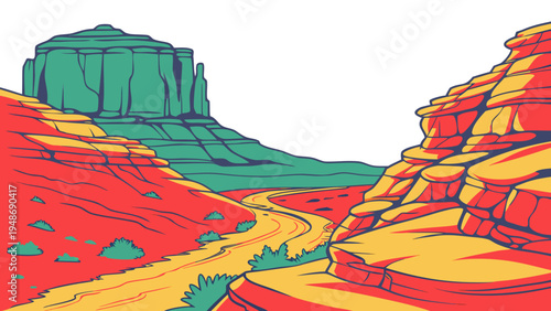 a pixelated image of a desert canyon with a large rock formation Vector