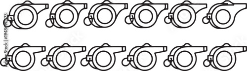 An array of identical mechanical parts laid out in a single row. Vector