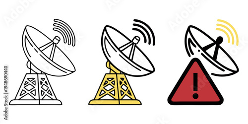Three satellite dishes with different signal indicators Vector