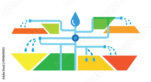 Fotografía Colorful illustration of a water distribution system with flowing liquids