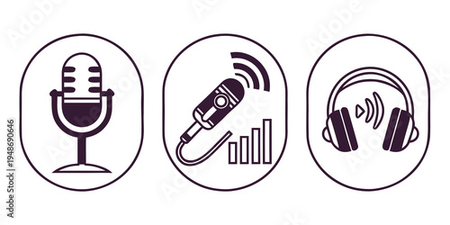podcast icons with microphone and headphones Vector