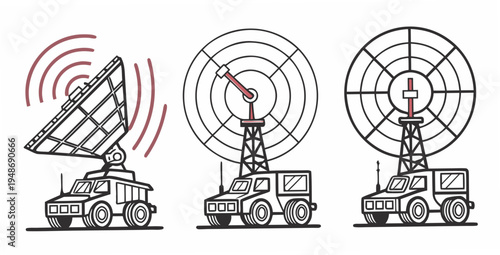 three different types of radar systems on trucks Vector