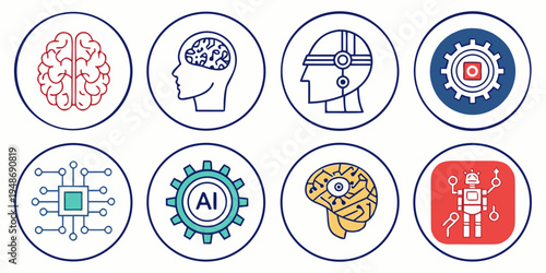 a collection of icons representing different brain and gear concepts Vector