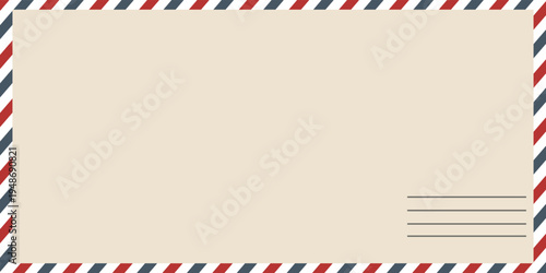 Air mail letter. Post stamp. Airmail frame postcard. Blue red stripes pattern.eps,10