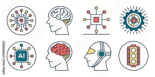 neural network and brain icons Vector