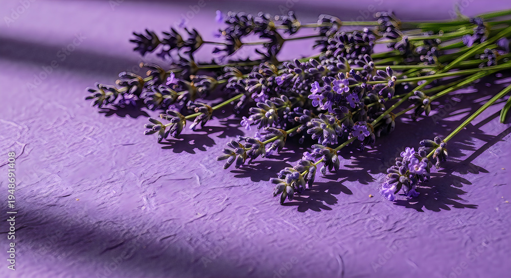 Obraz premium Fresh lavender stems bathed in soft purple light