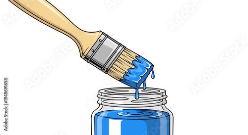 Paint Brush Dipping in Blue Paint.