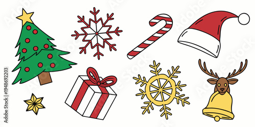 christmas icons including tree and gift Vector