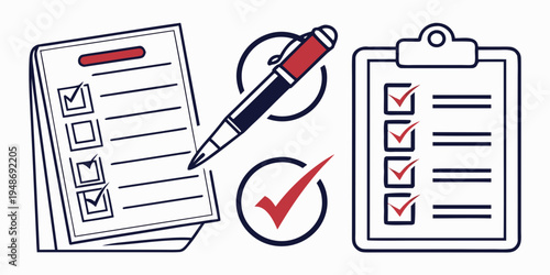 a pen and checklist for verifying documents Vector