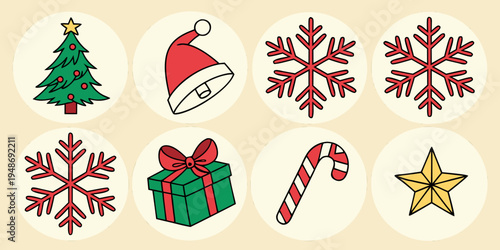 christmas icons including tree and presents Vector
