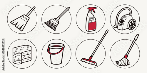a collection of cleaning tools and supplies Vector