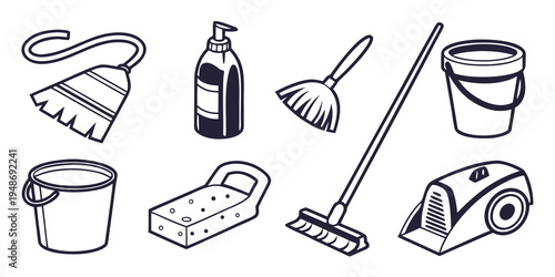 cleaning supplies and tools for household chores Vector