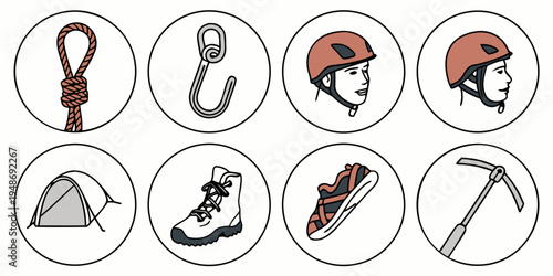 climbing equipment icons Vector