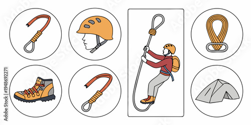 climber with climbing gear and equipment Vector