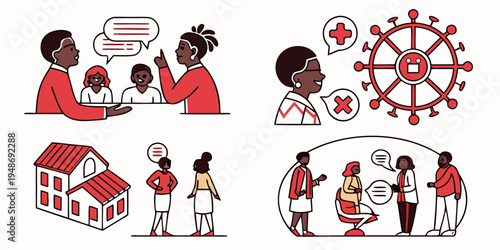 people communicating and working together in various scenarios Vector